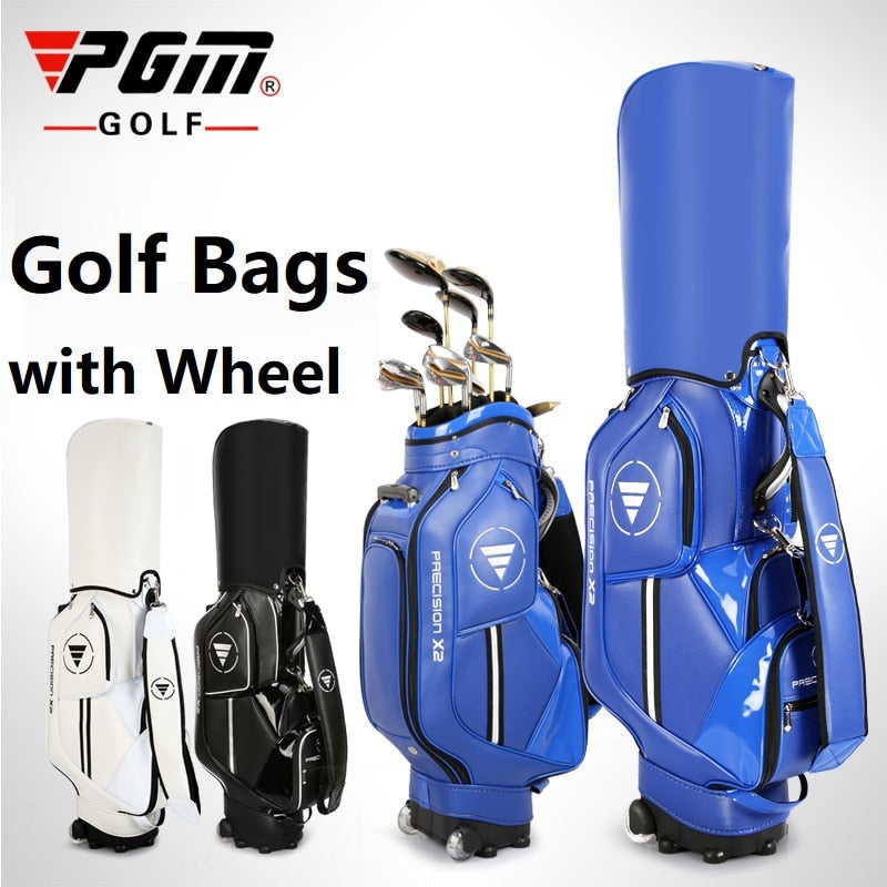 PGM Golf Standard Ball Bag Professional Leather PU Waterproof Golf Cart Club Airbag High Capacity Package With Wheel QB029