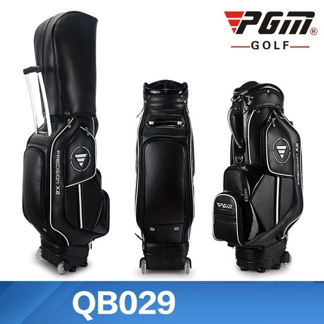 PGM Golf Standard Ball Bag Professional Leather PU Waterproof Golf Cart Club Airbag High Capacity Package With Wheel QB029