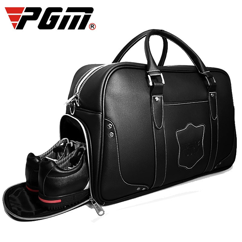 PGM Black Golf Clothing Bag men&#39;s motion portable bag Built-in shoes bag Large Capacity Leather YWB021