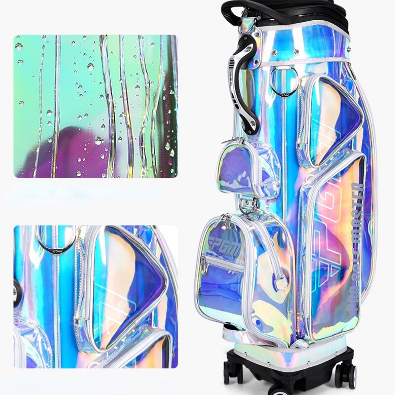 Sac de golf pour femme PGM coloré extensible en TPU imperméable à quatre roues avec poussée plate et housse de pluie anti-poussière cadeau QB122